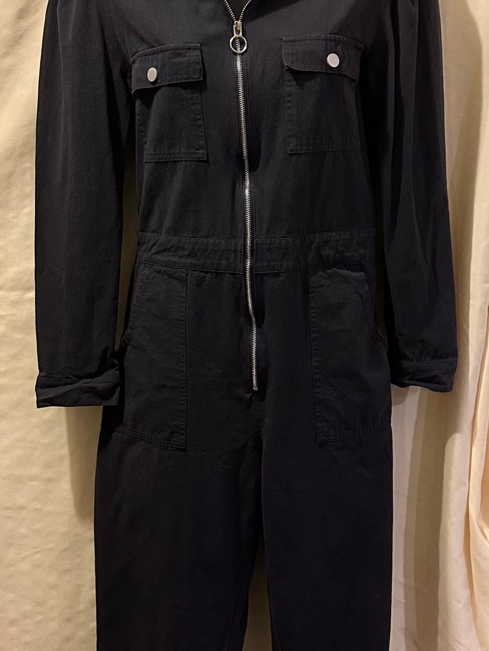 Women’s Navy Blue Zip-Front Utility Jumpsuit Jacket